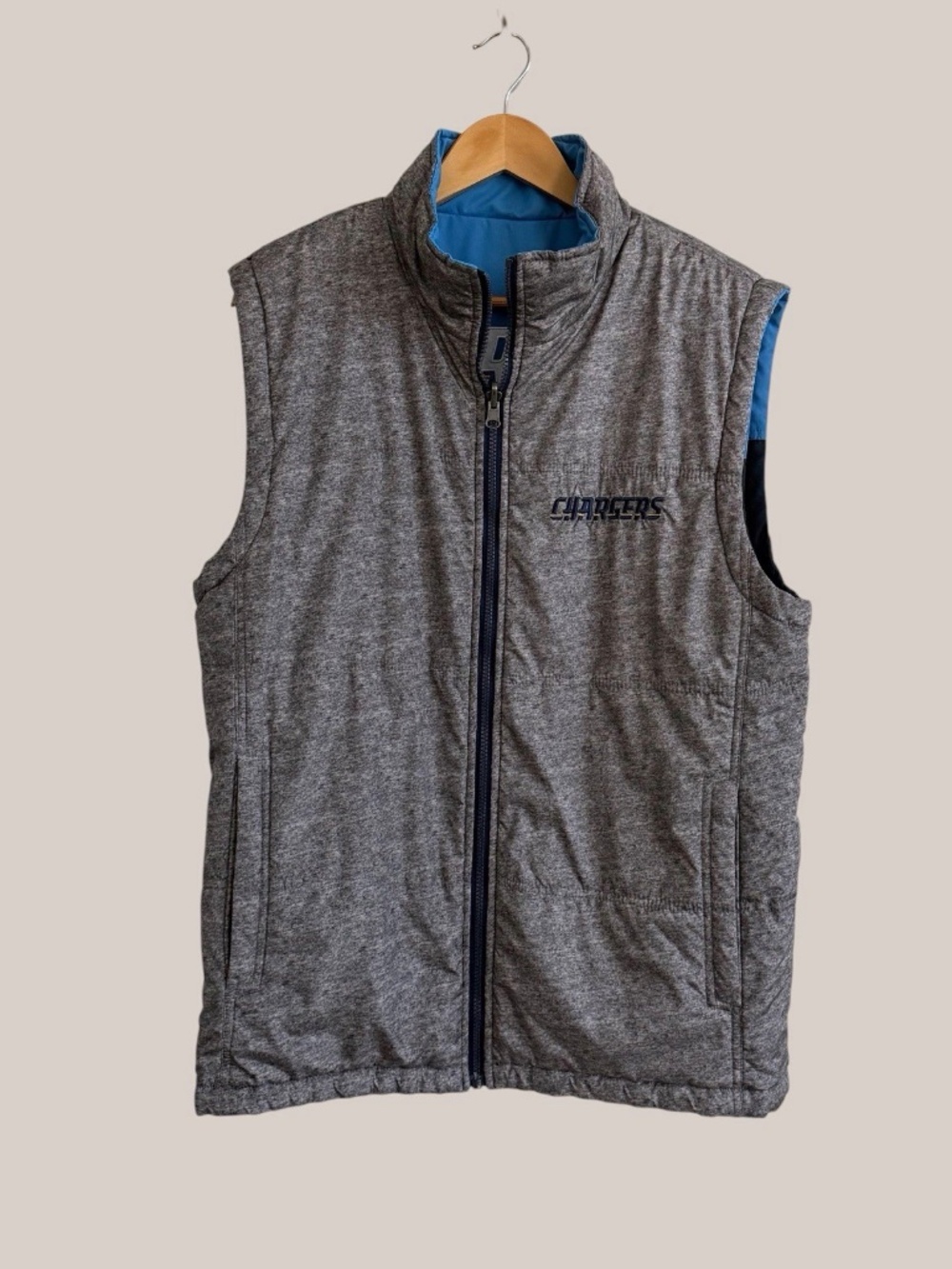 NFL Chargers Puffer Vest Medium Reversible Blue to Gray Full Zip G-111 - Picture 5 of 12